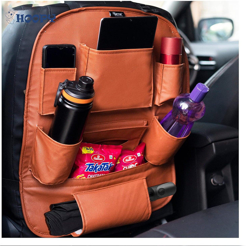 Edylinn Organizer PU Bag With Folding Car Meal Tray Car Multi Pocket(3 L)