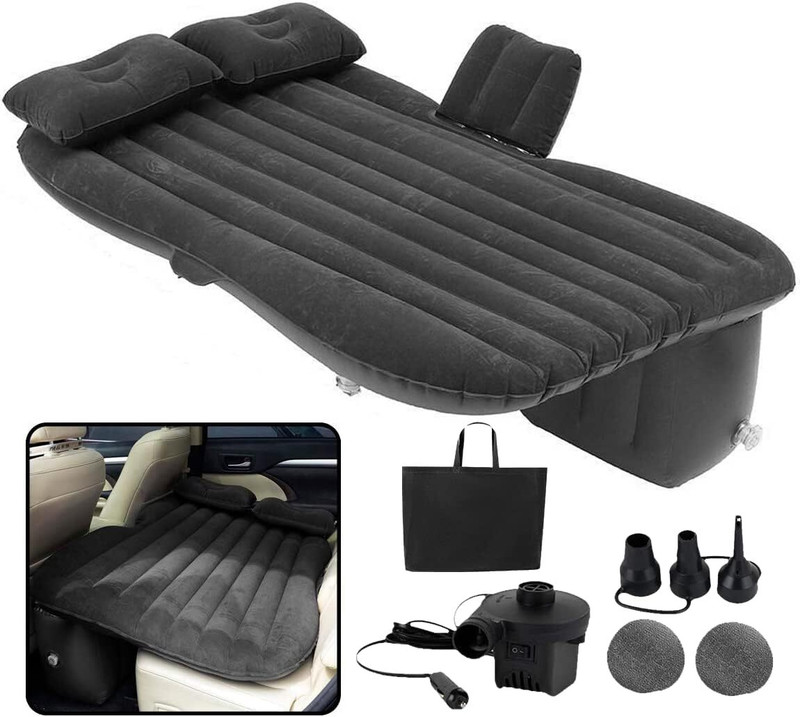 Bluejack Car Accessories Inflatable Black Color Car Bed Mattress with Two Air Pillows, Car Air Pump and Repair Kit (Black) Car Inflatable Bed(370z, Alto 800, City, i10, i20, 800, Thar)