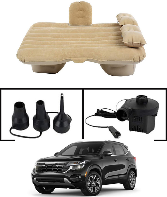 CCMM Universal Beige Car Bed With 2Pillows/Air Pump/knozzel For Travel/Camping-242 Universal Polyster Beige Car Bed For Travelling/Home/Camping-242 Car Inflatable Bed