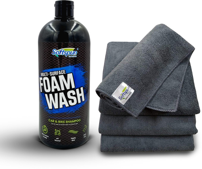 SOFTSPUN Essentials 1Ltr Car & Bike Premium Shampoo Car Washing Liquid 30X40-1L-GY4 Vehicle Interior Cleaner(1000 ml)