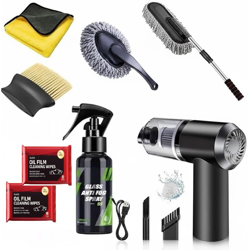 JUNJULA 8in1Car CleaningKit|3in1 Vacuum|GlassCleaner Spray|MicrofiberDuster|Brush|Towel J54862 Vehicle Interior Cleaner(8 L)