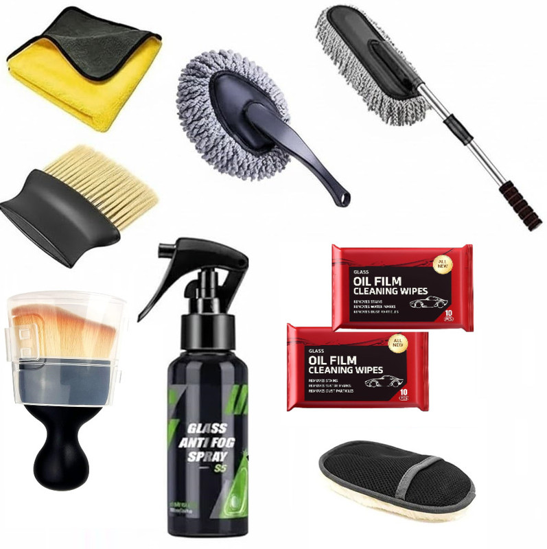 JUNJULA 9in1Car CleaningKit|GlassCleaner Spray|MicrofiberDuster|ACvent Brush|Towel&Glove J5263 Vehicle Interior Cleaner(9 g)