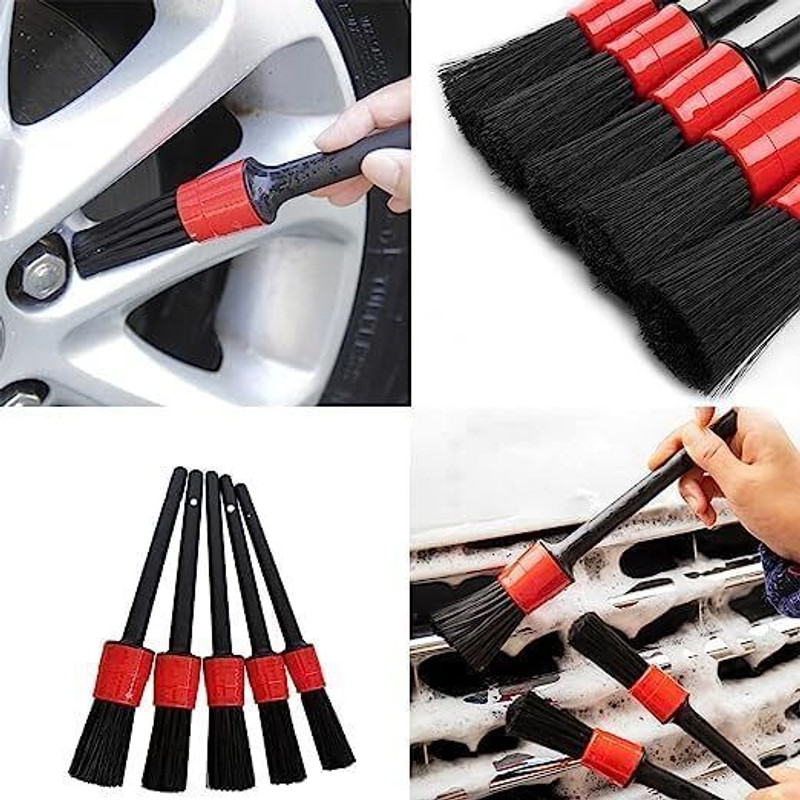 Decozare Multi Size Car Detailing Brush Set 5 Pc for Wheels Dashboard and Crevices Multi Size Car Detailing Brush Set 5 Pc for Wheels Dashboard and Crevices Vehicle Interior Cleaner(10 ml)