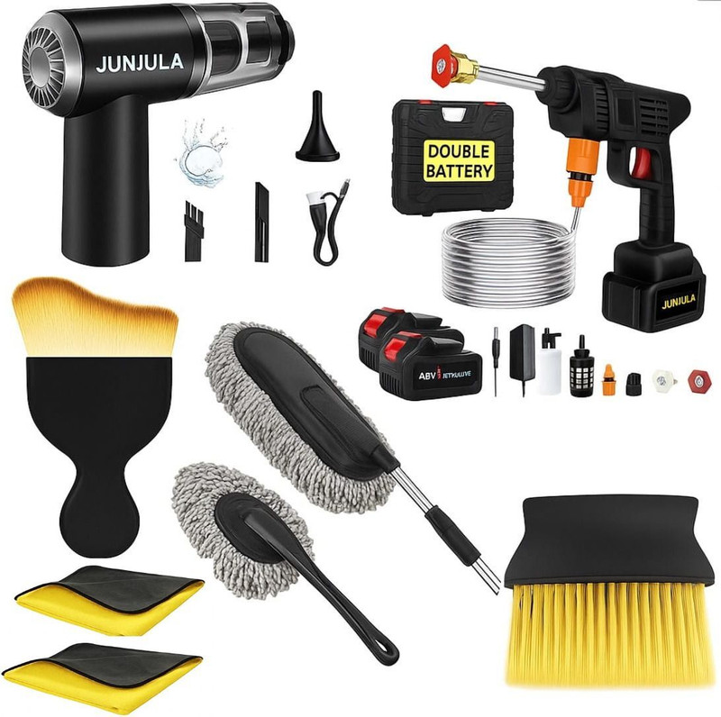 JUNJULA 8pcs Car Water Pressore Gun,Car Vacuum,Interior&Exterior Cleaning Tools 58546 Vehicle Interior Cleaner(8 g)