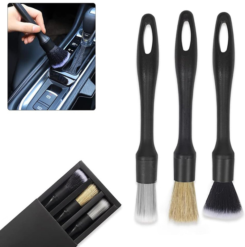 HANNEA 3pcs Car Duster Brush Set with Box Fine Bristle Brushes Car Interior Detailing Soft Bristles Cleaning Brush Dusting Tool for Dashboard, Wheel, Window, Keyboard Vehicle Interior Cleaner(159 g)