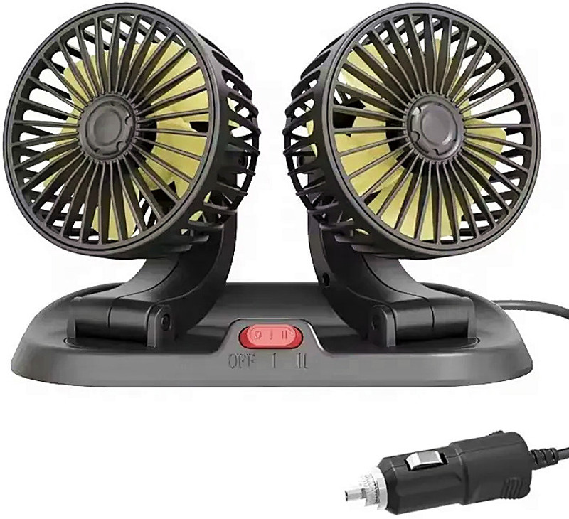 EliteAuto 12V Dual Head Adjustable U Car Fan, Portable Vehicle Cooling Fan with 2 Speeds Car Interior Fan(12 V)