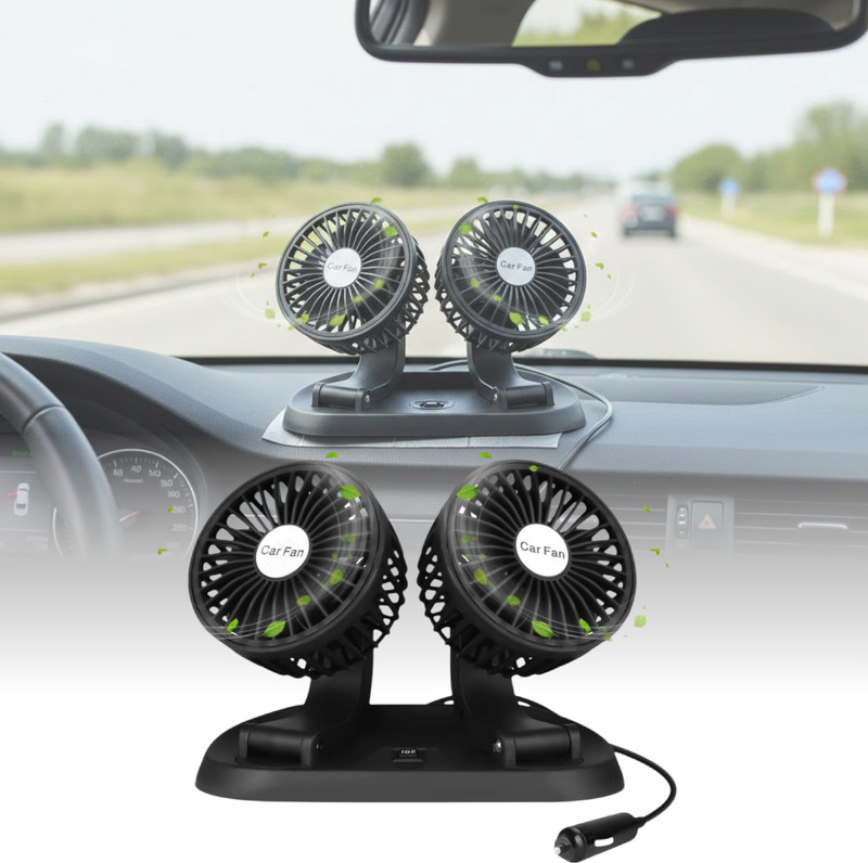 PRABHU DAYAL High Speed Car Fan 360° Rotatable Dual Heads Air Circulator Fan Manual Rotation Car Interior Fan(12 V)