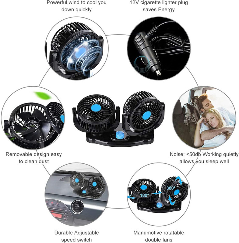 Ajeetech Mitchell 12Volt DC CarFan for Dashboard 360 Degree Rotatable 2 Speed Cooling Car Interior Fan(12 V)