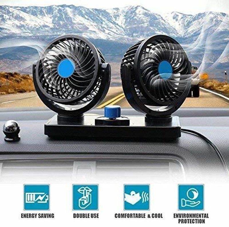 ACE 12V DC Electric Car Fan for Dashboard 360 Degree Rotatable Dual Head Car Auto Car Interior Fan(12 V)