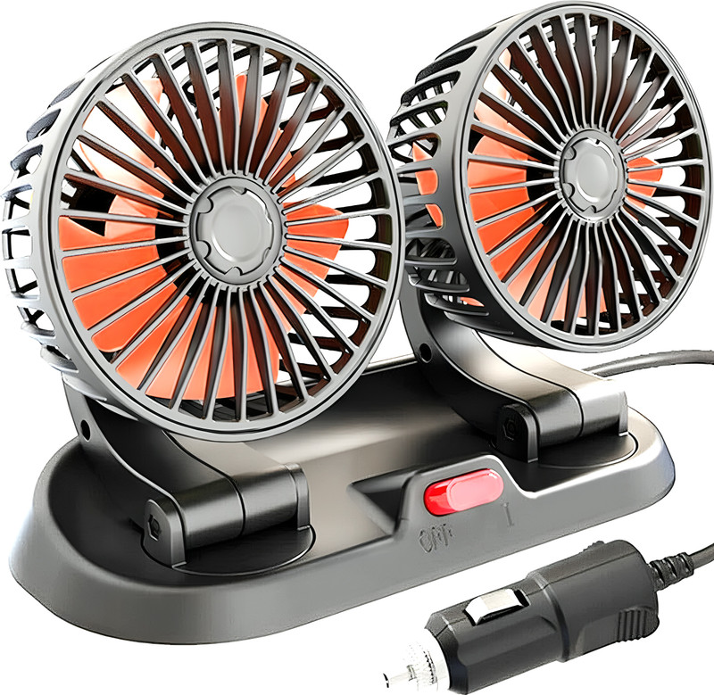EliteAuto Premium Telescopic Adjust Dual head red Car fan Cooling 360 Degree with stickers Car Interior Fan(12 V)