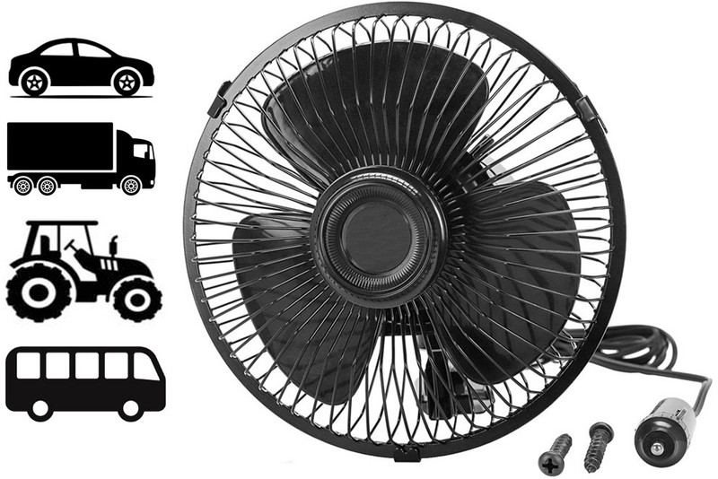 MATIES 6inch Black Steel Rotable fan Suitable For car,Van,Auto,Truck,Tractor 1 Car Interior Fan(12 V)