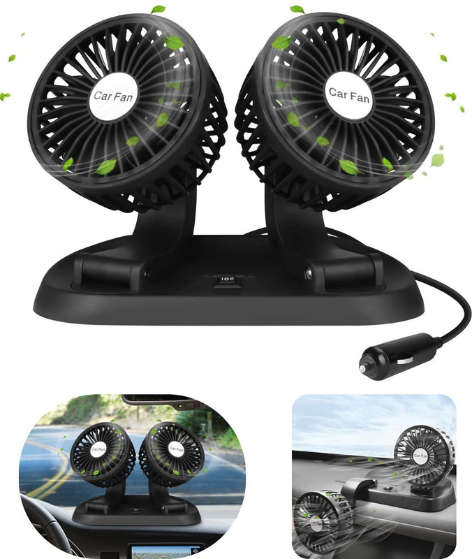 Taveesa 360° Adjustable Dual Head Cooling Air Car Fan Dashboard Cooler Fan Portable_02 Car Interior Fan(12 V)