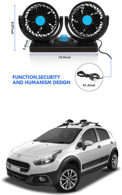 PRTEK Dual Head Fans,360 Degree Rotatable Cooling Fan forSumo Grande Car Interior Fan(12 V)