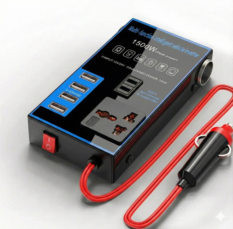 Primate Metal 1500W Car Inverter 12V/24V to 220V Adapter 4 USB Ports Fast Charge Car Inverter