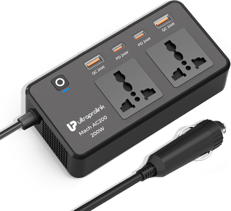 Ultraprolink Mach AC 200W 6-in-1 DC 12V to AC 200W with 4 port QC-PD USB Car Laptop Charger Car Inverter