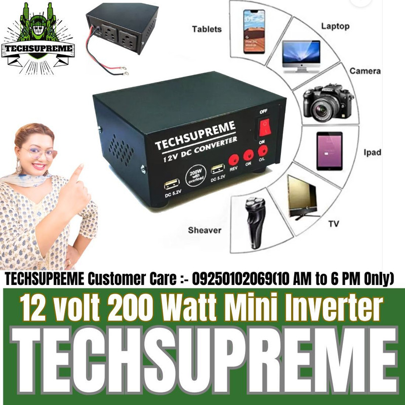 TechSupreme Mini inverter 200 Watt Car Inverter Dc to Ac convertor with 2 USB Ports A1 Car Inverter