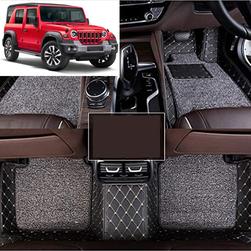 Vahan Expo Leatherite 7D Mat For  Mahindra Thar Roxx(Black, Grey)