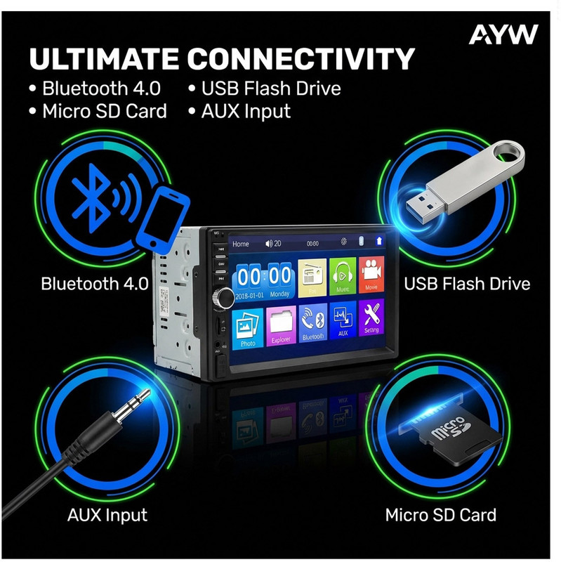 PROKONAI 7" Touch VIDEO Pro+ Bluetooth/USB/Remote/Phone Charging - Diamond F1496 Car Stereo(Double Din)