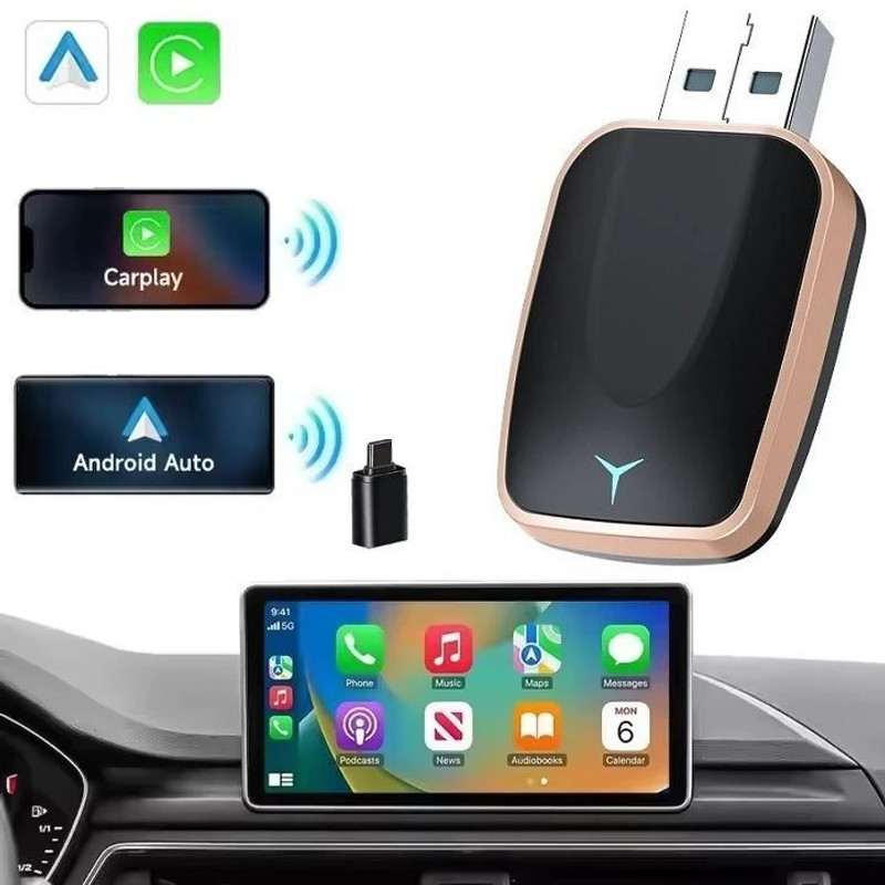 Exblack 2 in 1 Wireless Carplay & Android Auto USB Adaptor for Car Plug N Play OEM Car Stereo(Double Din)