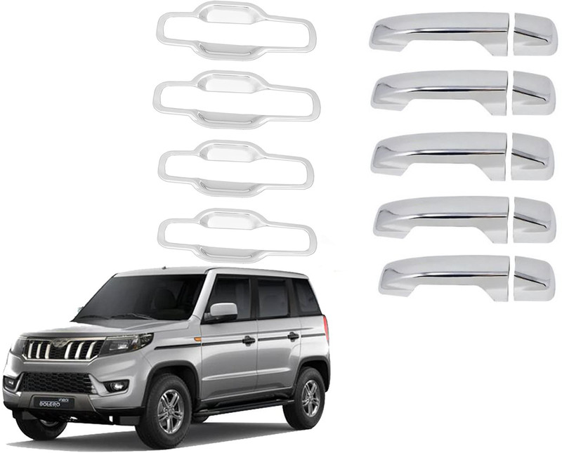 Lamkoti Car silver chrome door handle combo kit cover for NEO Borosilicate Glass Car Mirror Cover(MAHINDRA Bolero)