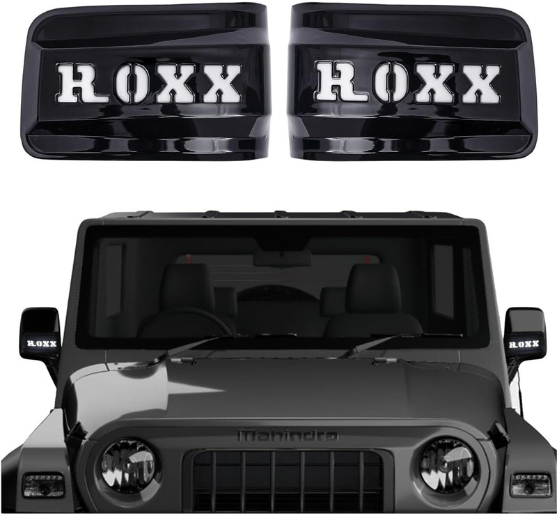 Auto Smart Look Car Thar Roxx Side Mirror Cover Black With LED /DRL Fanction Matrix Plastic Car Mirror Cover(MAHINDRA Thar)