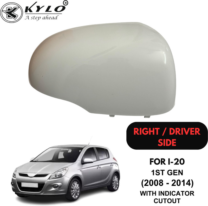 KYLO Side Mirror cover for i 20 with indicator hole (Right side, white) Plastic Car Mirror Cover(HYUNDAI i20)