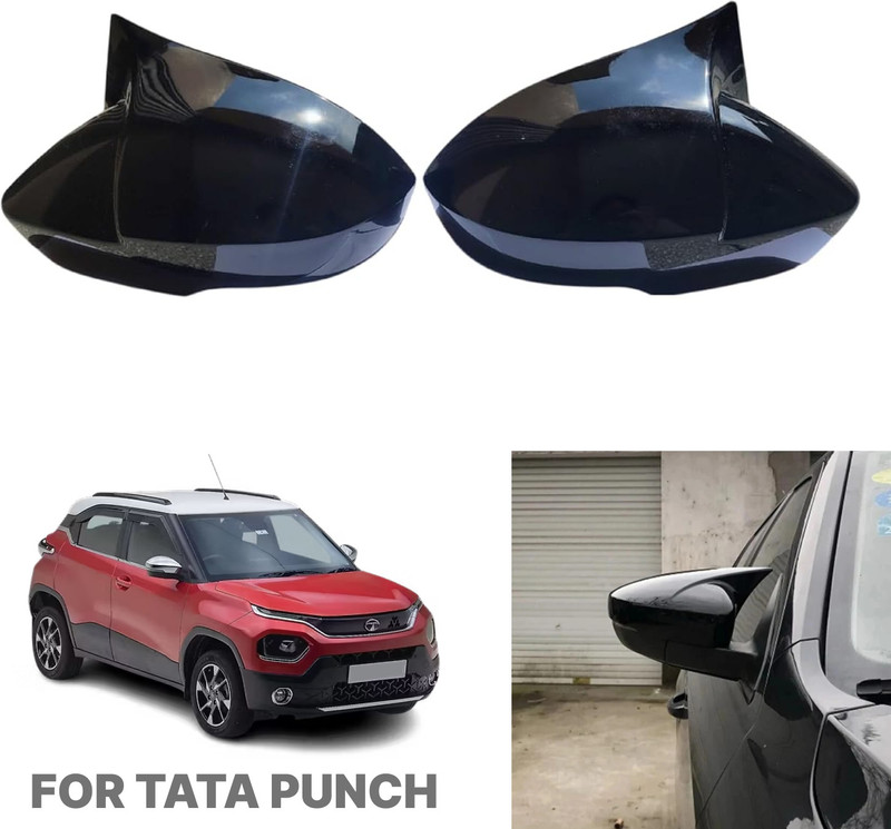 Aksmit Batman Style Car Side Mirror Cover Black, ABS Gloss Cap for Car tata punch Plastic Car Mirror Cover(TATA Universal For Car)