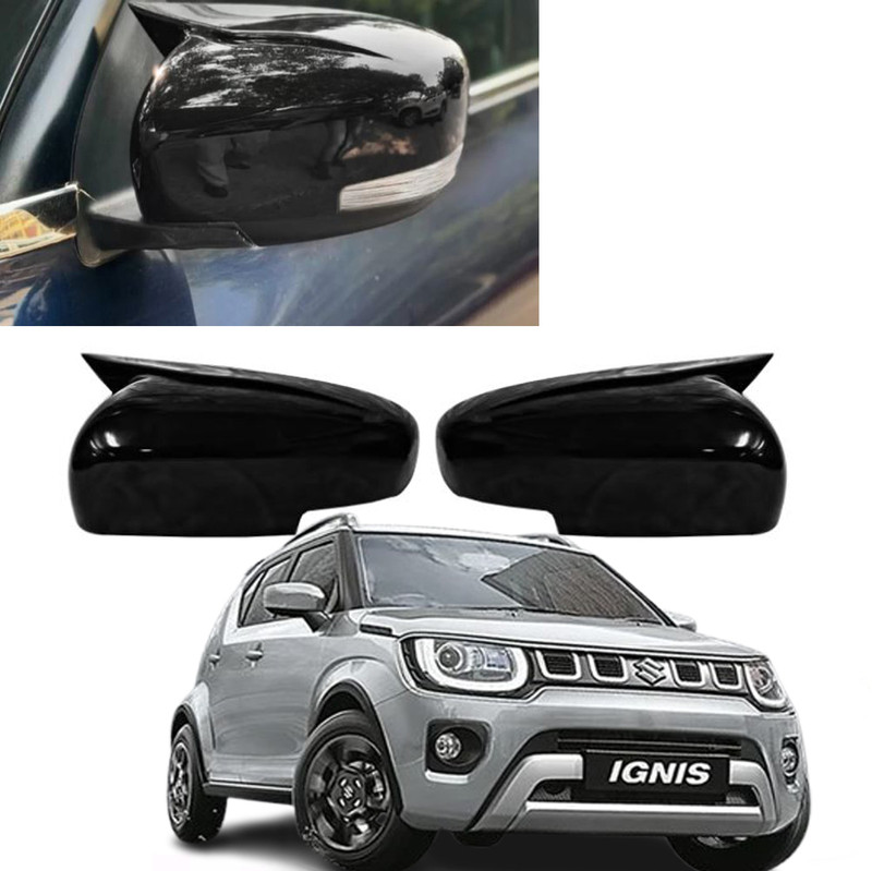 Bubu Car side Black glossy mirror cover in batman look for all series Borosilicate Glass Car Mirror Cover(Maruti Ignis 1.3 Alpha)