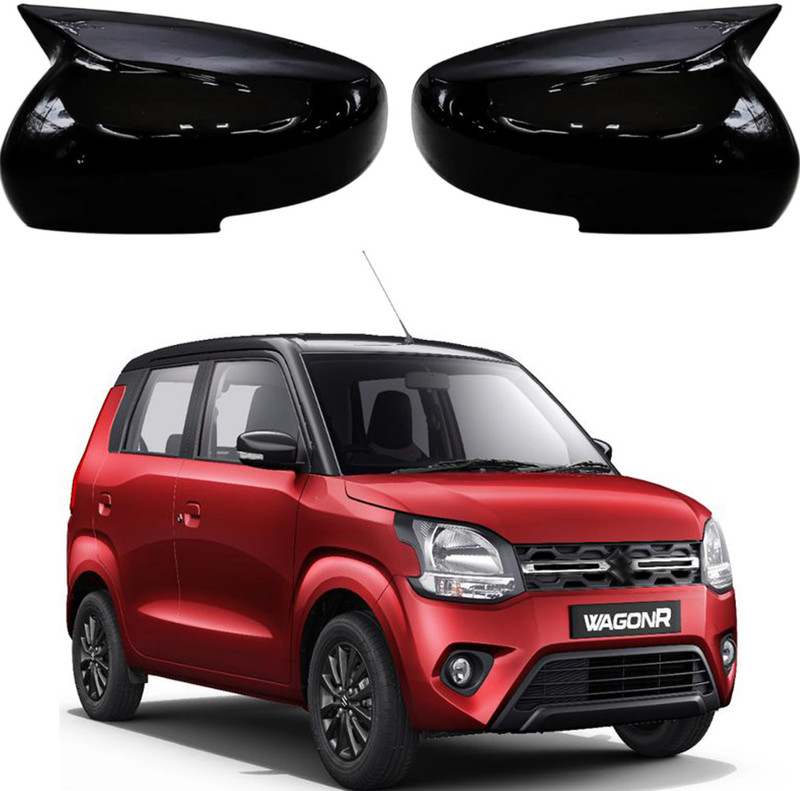 ShopVibe Batman Style Car Side Mirror Cover Black Gloss Finish Mirror Cap For WagonR 2019 Plastic Car Mirror Cover(Suzuki Universal For Car)