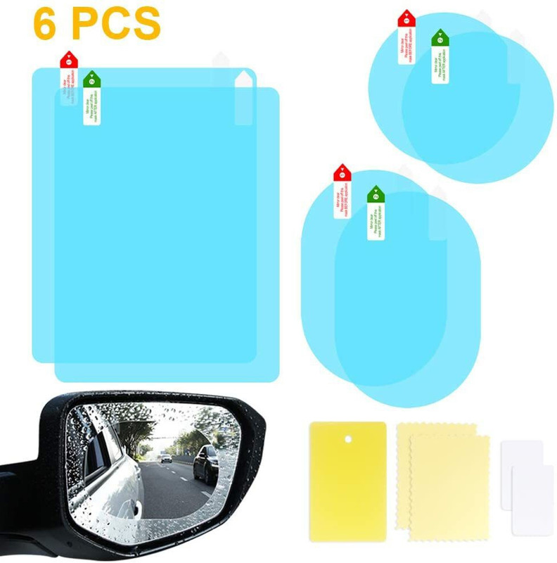 Campark 6 PCS 3 Size Car Rearview Mirror Protective Film, HD Clear Rainproof Film Anti Glare Anti Fog Waterproof Film for Car Mirrors and Side Windows Car Mirror Rain Blocker(Blue)