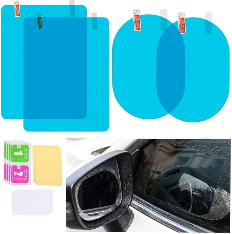Rhtdm Car Rear-View Mirror Anti Fog Film Rainproof (Square + Oval) Car Mirror Rain Blocker(Blue)