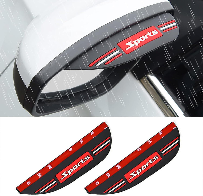 SILYFIT 2 Pcs Mirror Rain Guard Sports Eyebrow Toyota Fortuner Car Mirror Rain Blocker(Red, White)