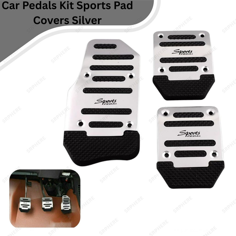 ENEMYT A8 Car Pedals Kit Sports Pad Covers Pack of 3Pices Silver and Silver Car Pedal