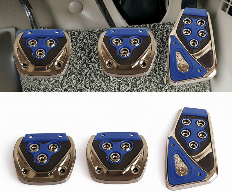 AutoBizarre 3Pc Anti-Slip ABS Car Foot Pedal Pad Cover Manual Transmission Pedal Kit (Blue) Car Pedal