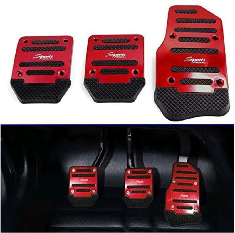 ALPINEZO Universal Car Pedal Cover Set Anti-Slip Red Sports Design Car Pedal