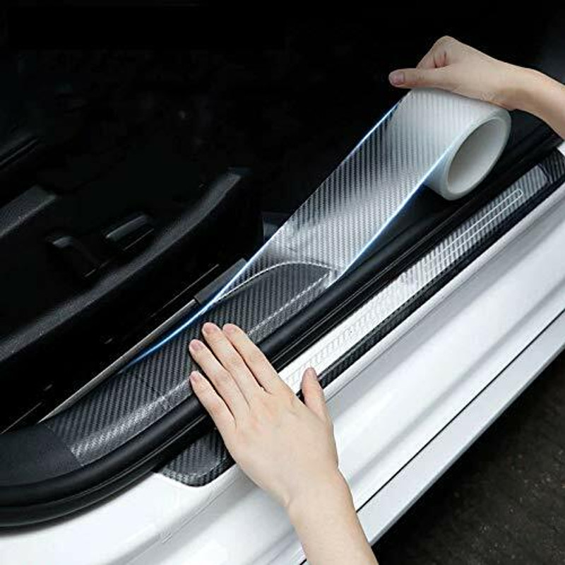 LAVITRA HI-Gloss Trans Fiber Style Waterproof Car Seal Strip Door Edge Cover Guard Strips Entry Sill Guard Scuff Plate Protectors Universal Anti-Scratch Step Decoration Cover Tape -5 Car Beading Roll For Bumper, Door, Trunk, Window Sill(5 m)