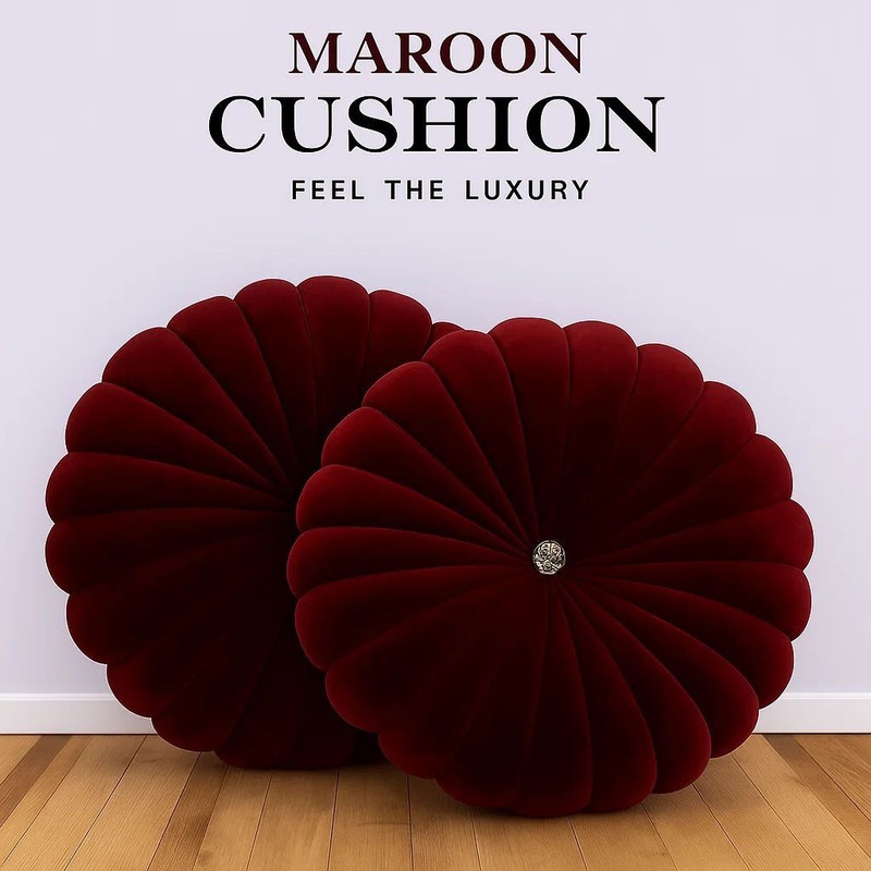 Drape Lane Maroon Velvet(Round, Pack of 2)