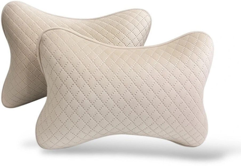 FAMEXON Beige Velvet Car Pillow Cushion for Universal For Car(Square, Pack of 2)
