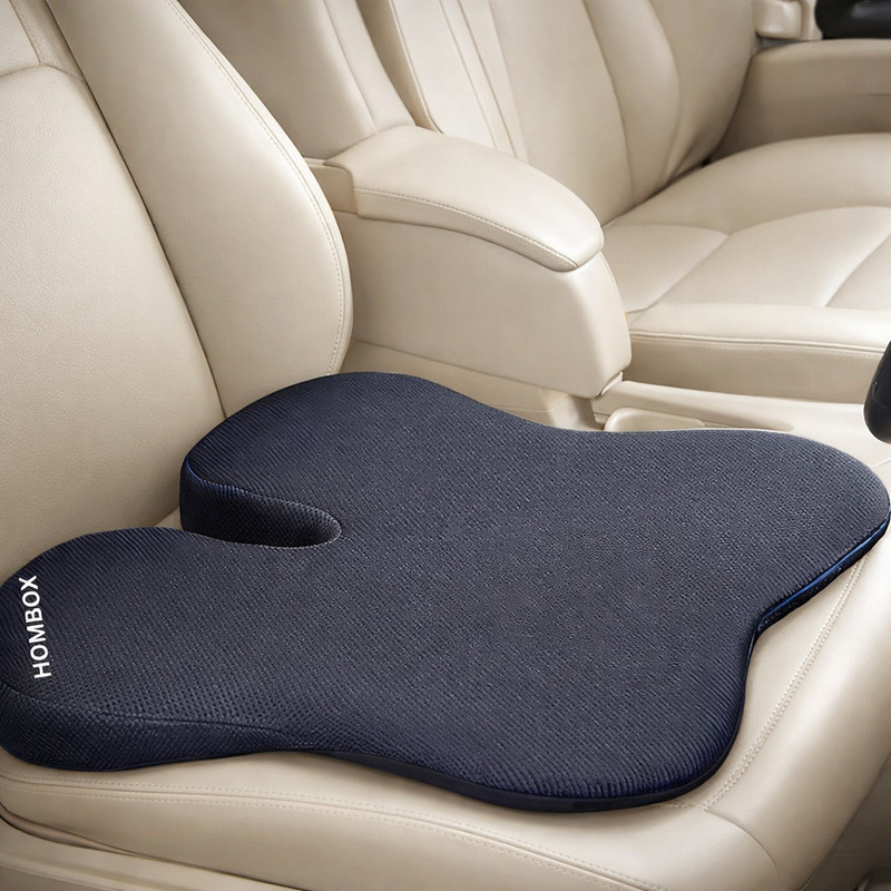 HOMBOX Black Memory Foam Car Pillow Cushion for Honda, Hyundai, Kia, MG, Maruti Suzuki, Mahindra, Tata, Toyota, Renault(Oval, Pack of 1)