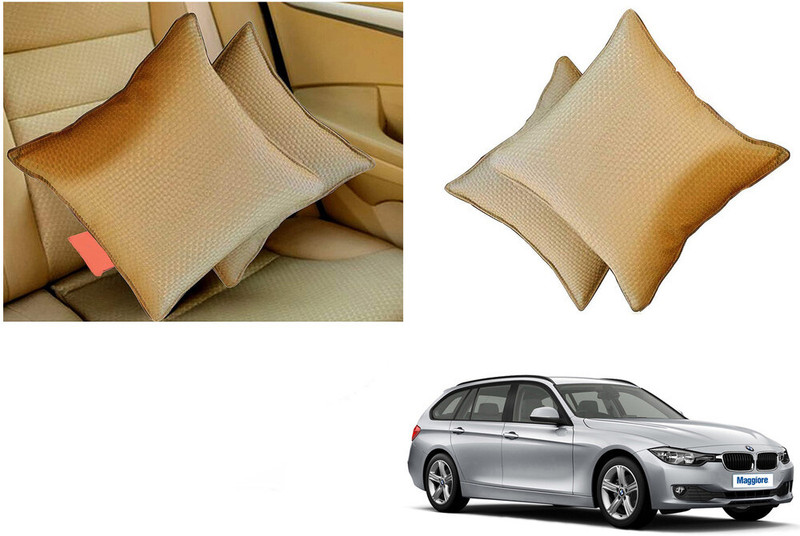 Automotive Prist Beige Leatherite Car Pillow Cushion for BMW(Square, Pack of 2)