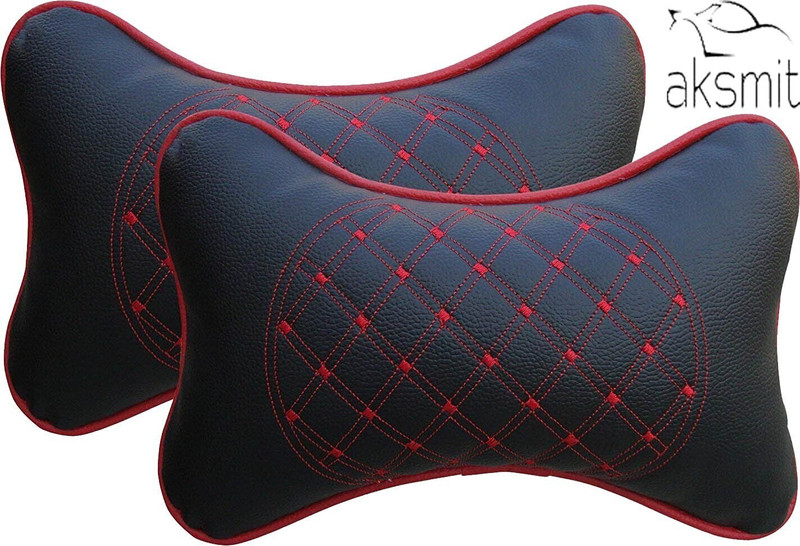aksmit Black, Red Leatherite Car Pillow Cushion for Universal For Car(Rectangular, Pack of 2)