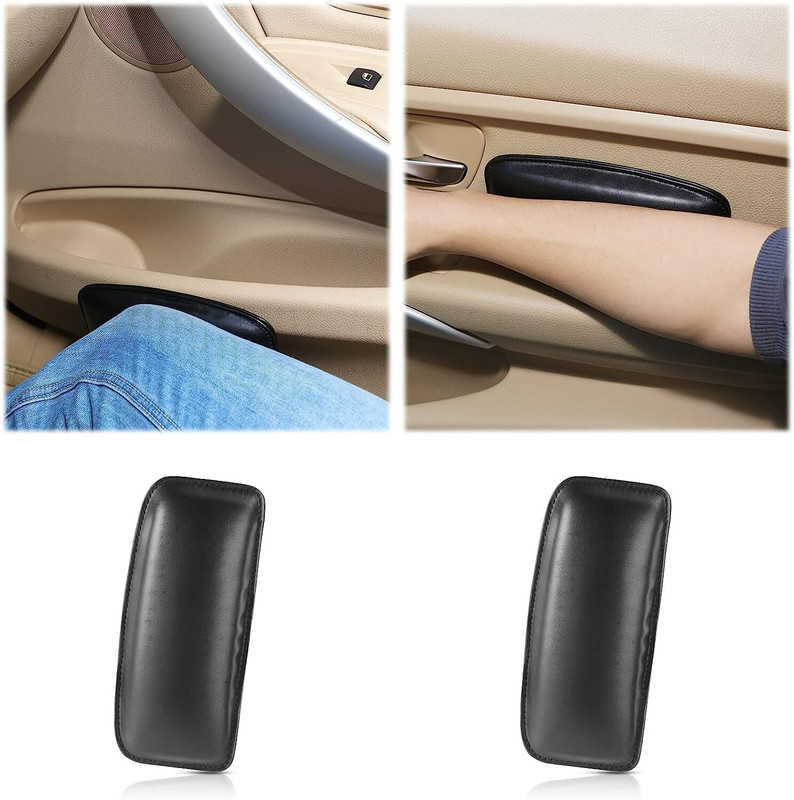 Jiyancreation 2 pack Self-adhesive black leather auto interior accessories for knee care Car Armrest Pad Cushion