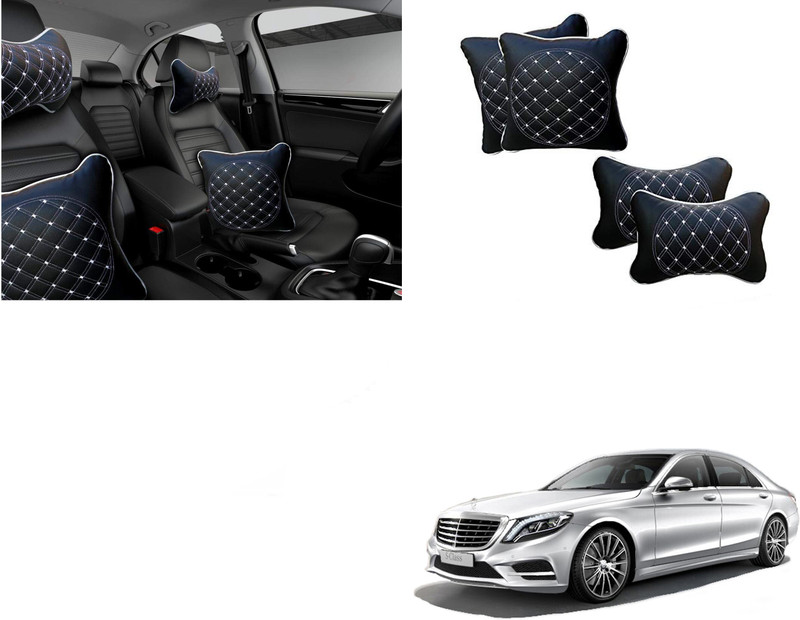 Automotive Prist Black Leatherite Car Pillow Cushion for Mercedes Benz(Square, Rectangular, Pack of 4)