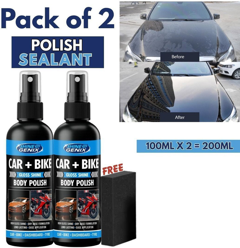 Shine Genix Liquid Car Polish for Chrome Accent, Dashboard, Tyres, Headlight, Metal Parts(200 ml, Pack of 2)