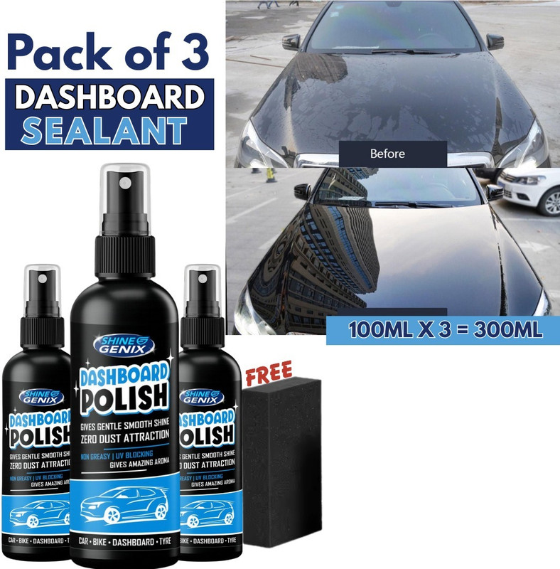 Shine Genix Liquid Car Polish for Bumper, Dashboard, Chrome Accent, Windscreen, Leather(300 ml, Pack of 3)