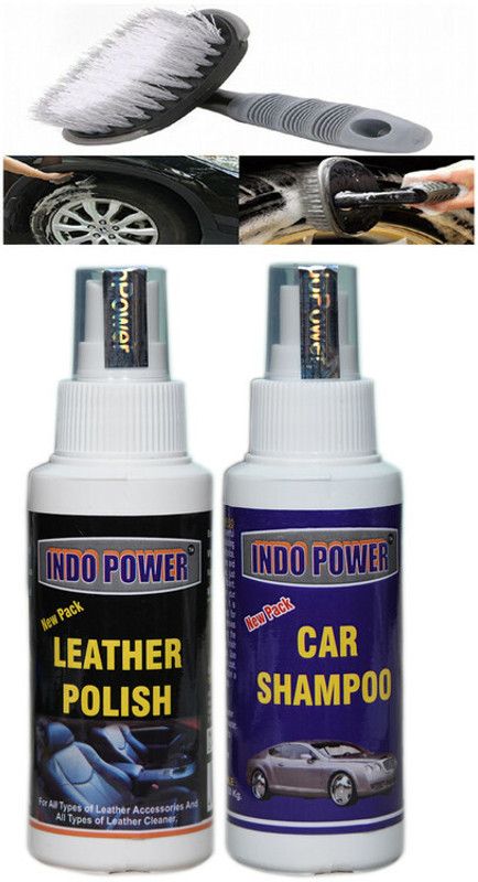 INDOPOWER Leather polish 100ml.+Car Shampoo100ml.+All Tyre Cleaning Brush Combo