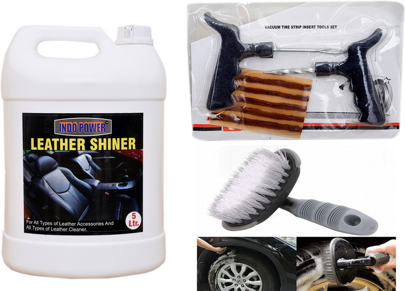 INDOPOWER LEATHER SHINER 5ltr+ Tubelass smart Panchar Kit.+All Tyre Cleaning Brush Combo