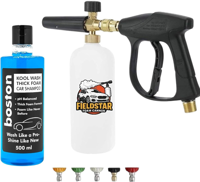 Fieldstar Pressure Washer Gun with Foam Cannon & Car Shampoo Combo | 1L Bottle | 5 Nozzles Pressure Washer