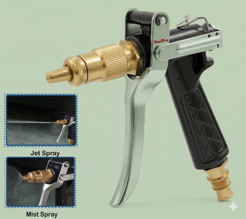 RanPra High Pressure Brass Hose Nozzle Adjustable Water Spray gun for VEHICLE CLEANING Spray Gun
