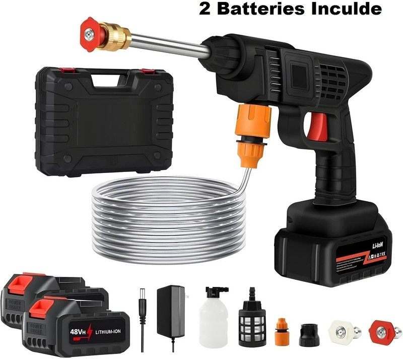Allova High Pressure Car Washer Pump,48V Portable Rechargeable Cordless Water Spray Gun Pressure Washer